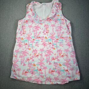 Crown & Ivy Flamingo Print Ruffle Neckline Sleeveless Dress Women's 2X Pink Palm